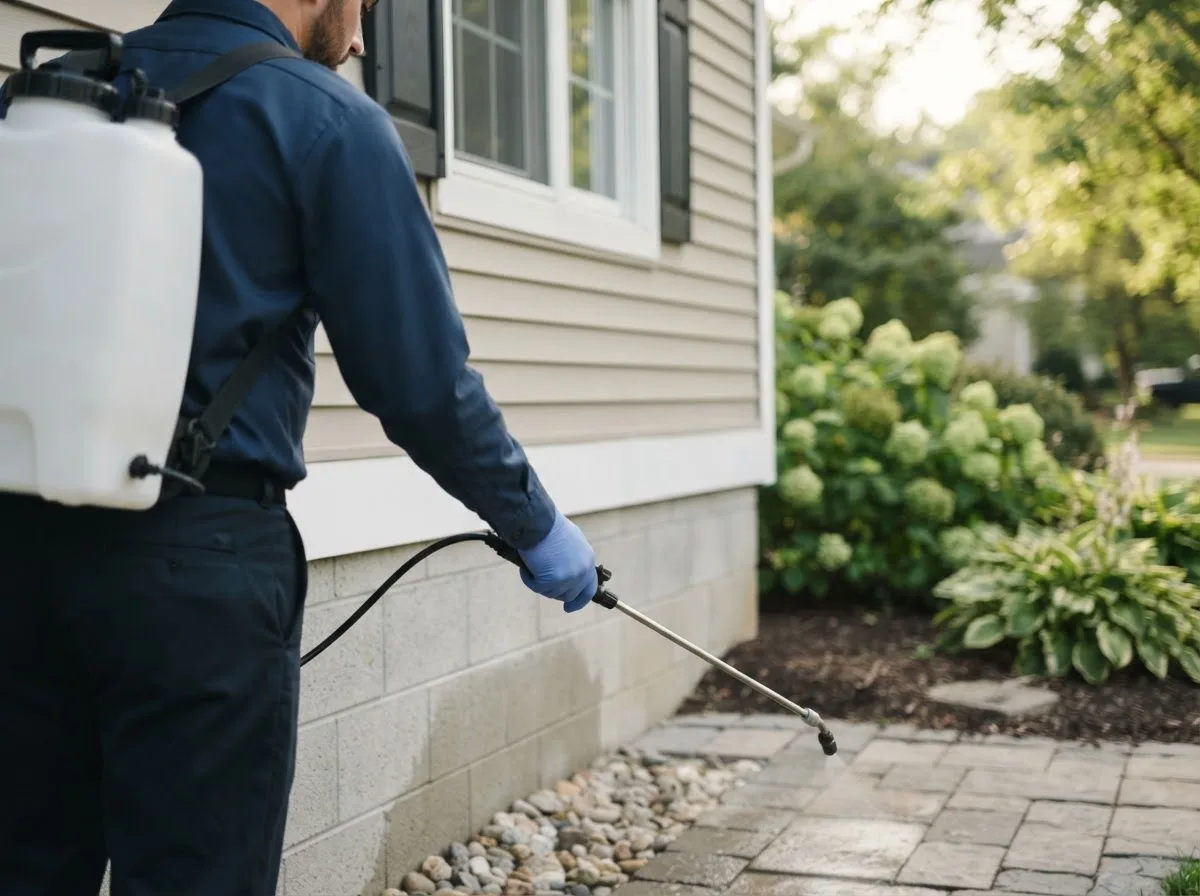 Pest control technician inspecting a home in Fort Branch, IN